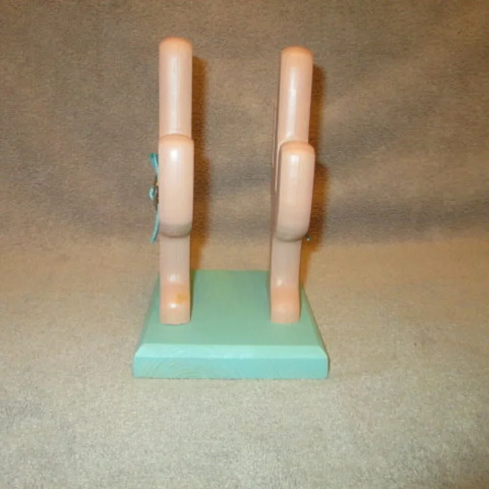 Vtg Hand Carved Wood Napkin Holder Saguaro Cactus Rawhide Conchos Southwestern